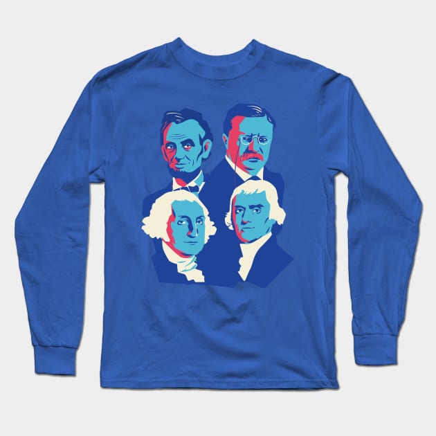 Pop Art Mount Rushmore Presidents // Washington Jefferson Lincoln Roosevelt // Presidents Day Long Sleeve T-Shirt by Now Boarding